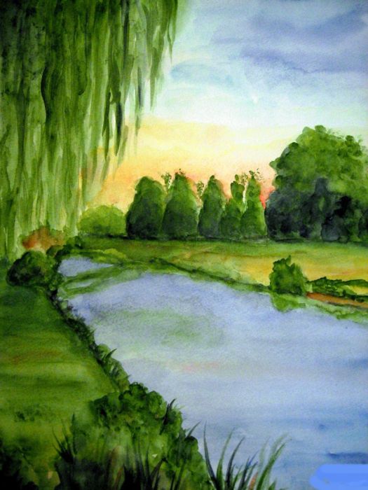 Flusslandschaft Aquarell